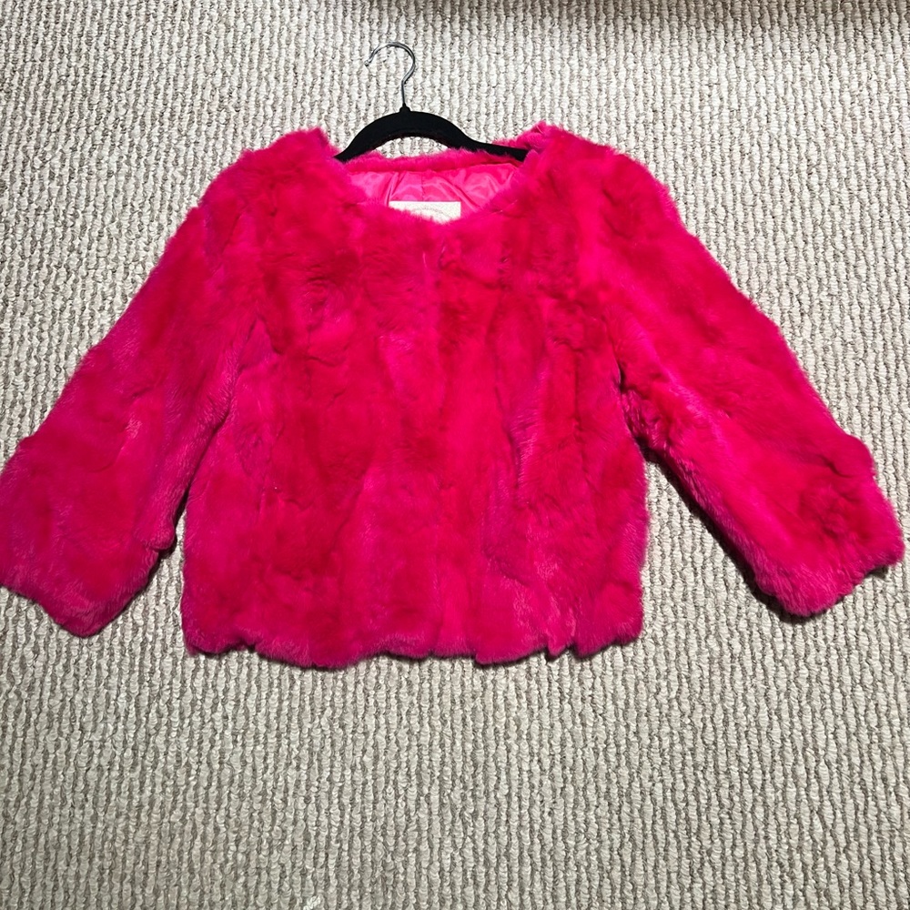 Hot Pink Mid-sleeve Rabbit Fur Coat size 2